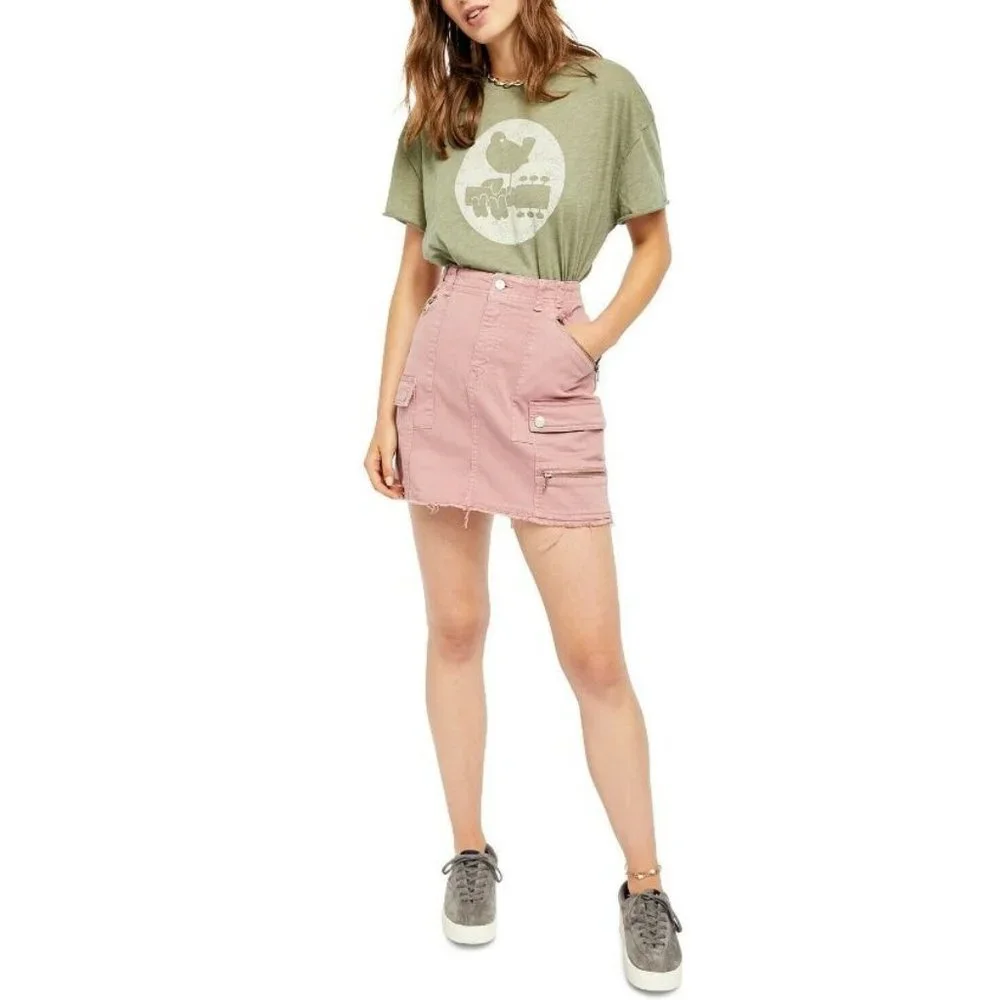 Free People Avenue Cotton Denim Mini Skirt Dusty Lilac Size 27 - Picture 1 of 10